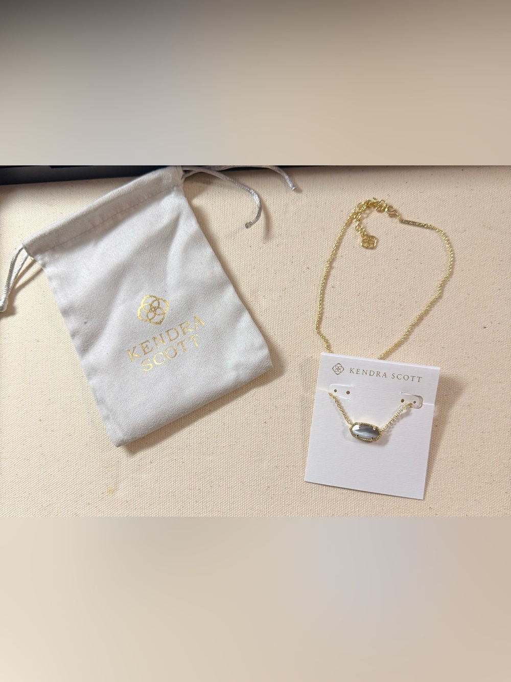 Kendra Scott Gold Necklace with Gray Stone Pendant